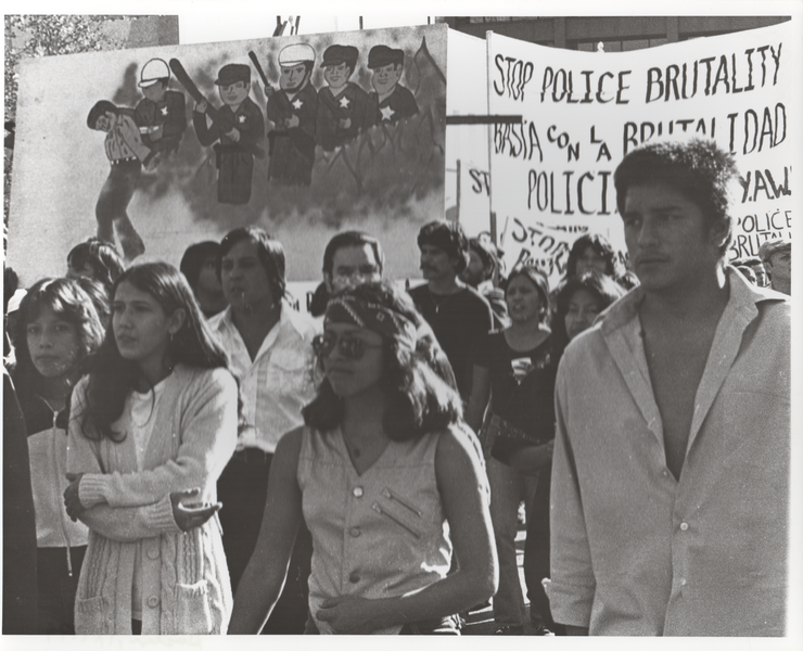 black and white photo of police brutality protest in texas