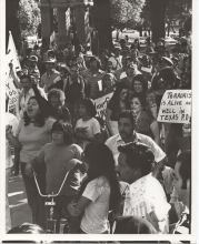 black and white photo of police brutality protest in 1977